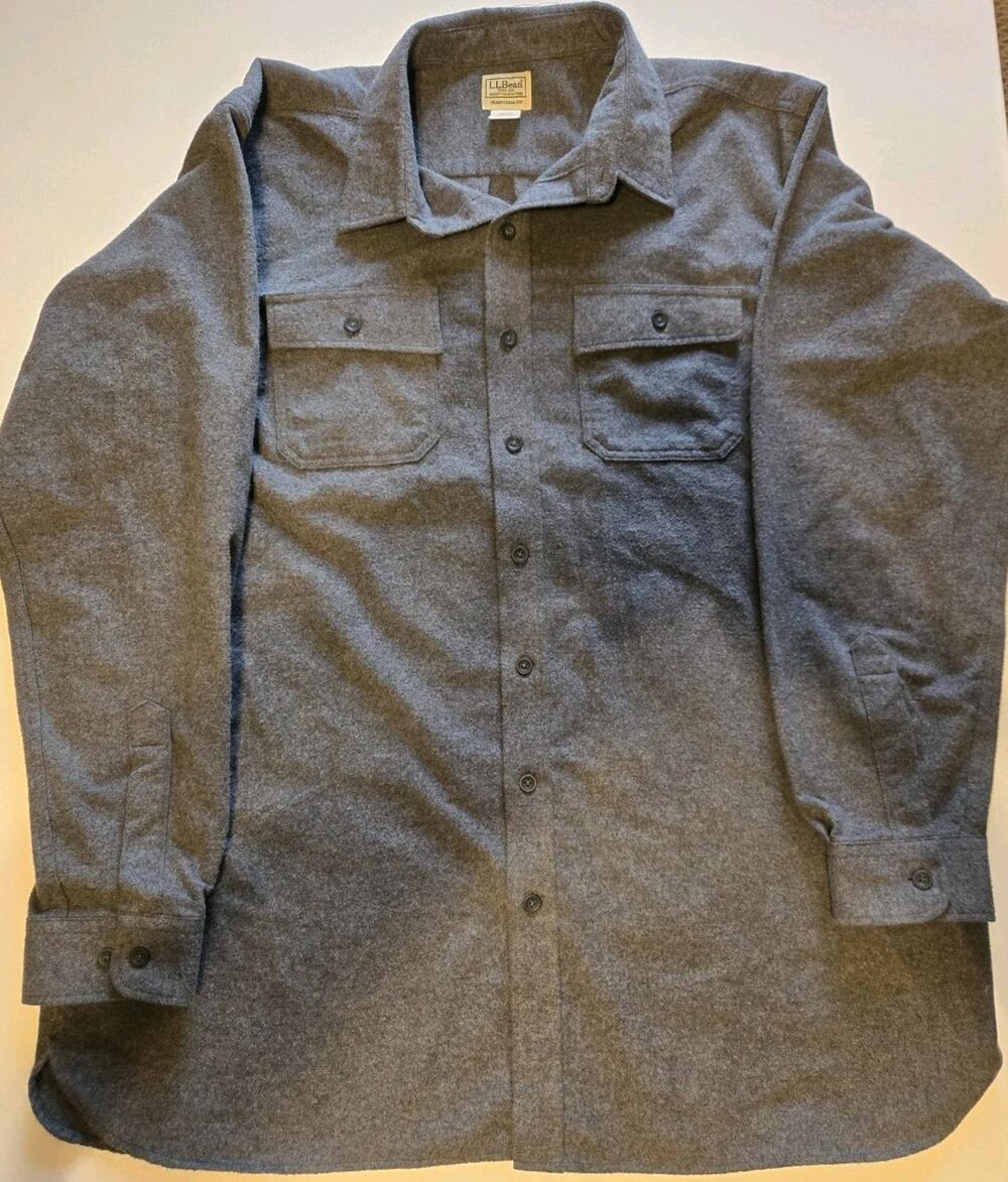L.L. Bean Chamois Cloth Shirt Mens XXL Tall Gray Heavyweight Flannel Traditional